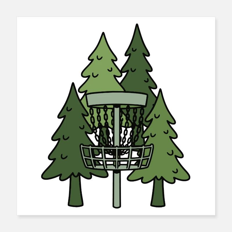 Scène drôle de disc golf dans la forêt Poster 40 x 40 cm