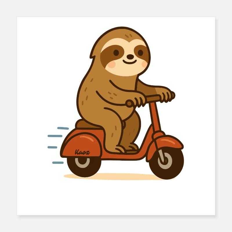 Faultier auf Roller Poster 40x40 cm