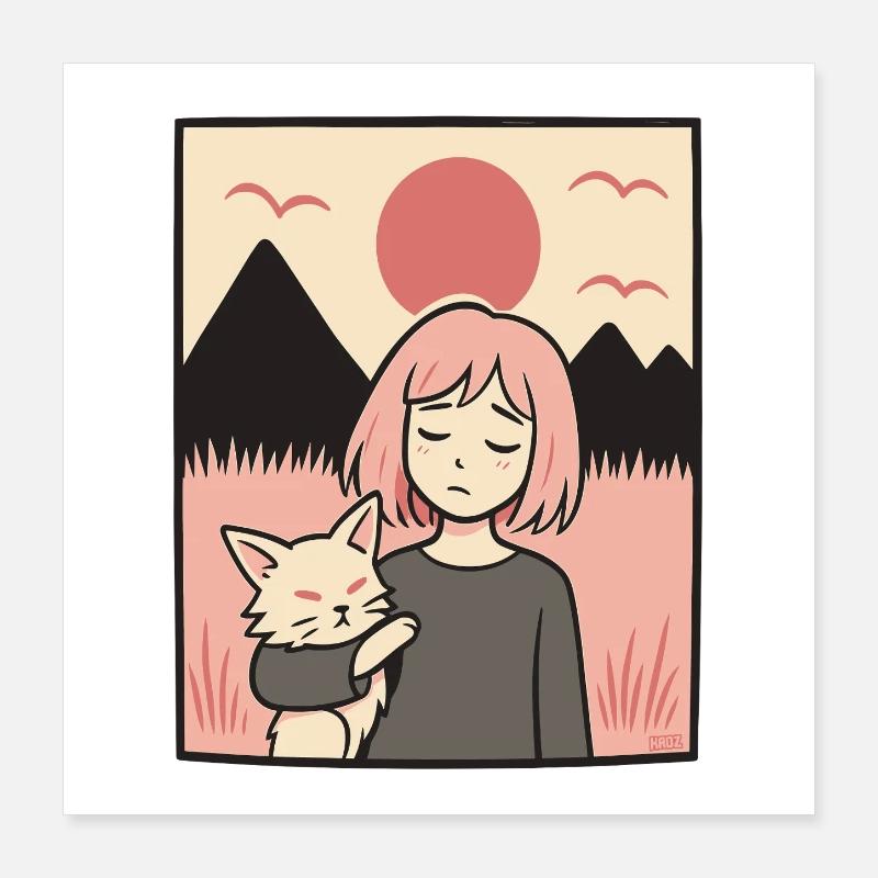Équipe de fille au chat Poster 40 x 40 cm