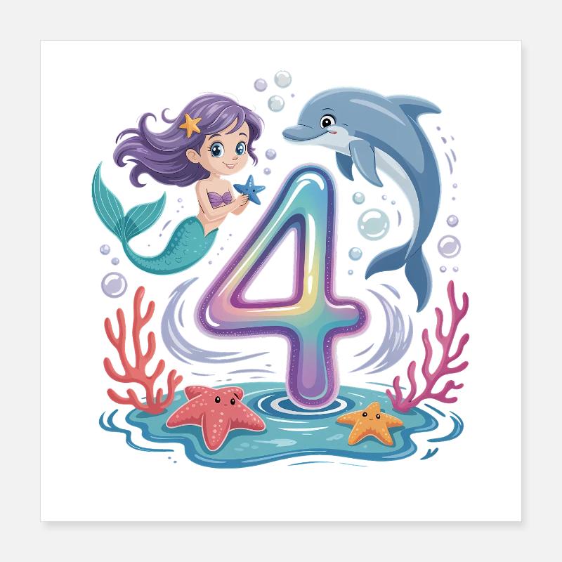 4e anniversaire de la sirène 4 ans Poster 40 x 40 cm