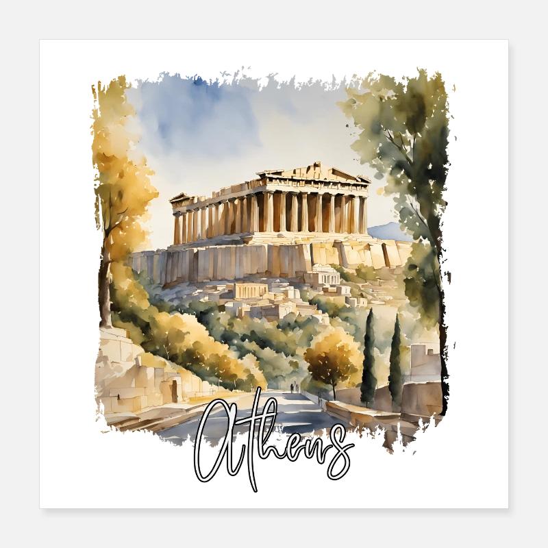 Aquarelle d’Athènes, Athènes Grèce Poster 40 x 40 cm