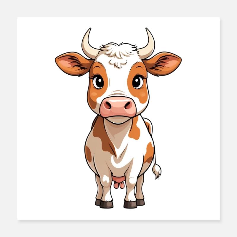 Caricature de vache : mignonne et courageuse Poster 40 x 40 cm
