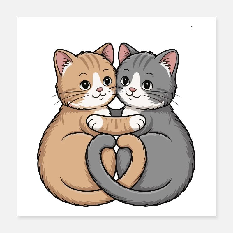 Cœur de couple de chats Poster 40 x 40 cm