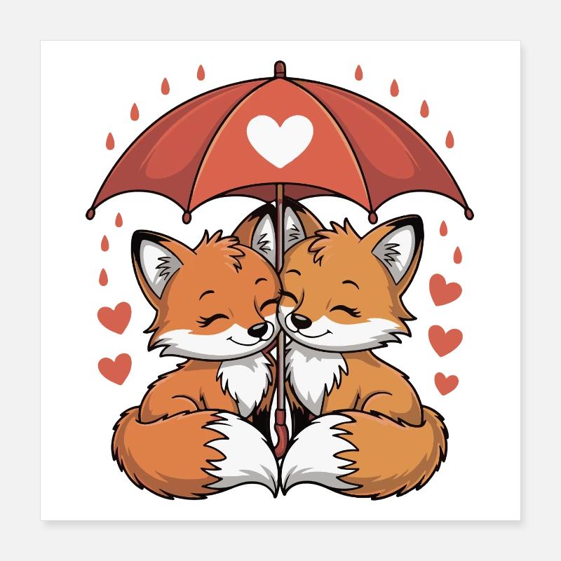 Fox Comic Couple Love Poster 16" x 16" (40x40 cm)