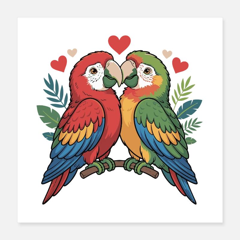 Perroquets Couple Oiseaux Poster 40 x 40 cm