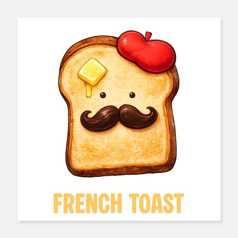 French Toast – Funny Cartoon Bread with Mustache Poster 16" x 16" (40x40 cm)