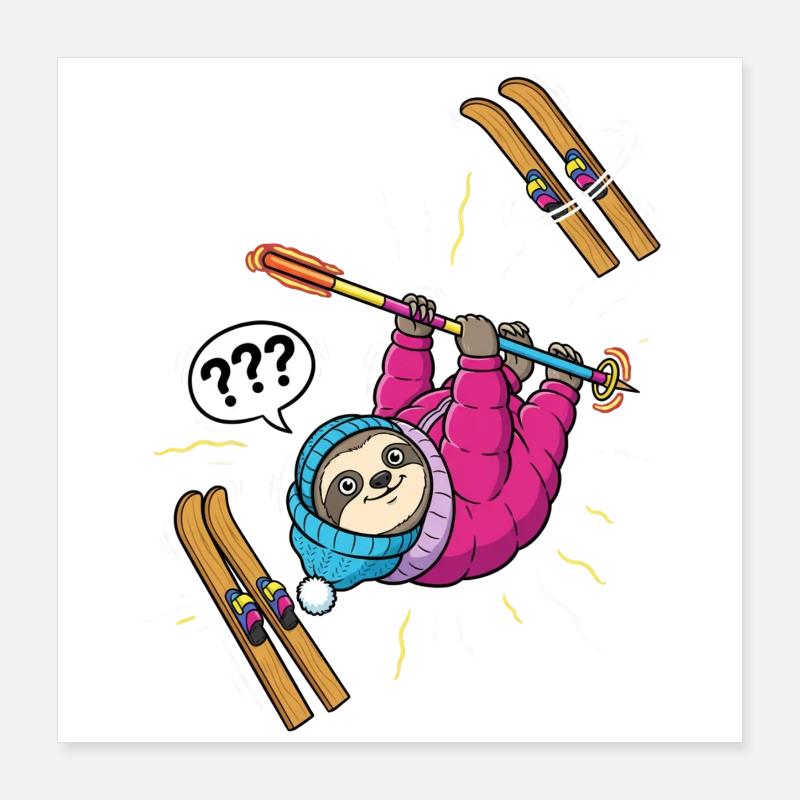 Confused sloth while skiing Poster 16" x 16" (40x40 cm)