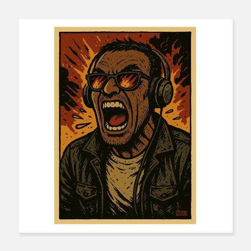 Headphone Singer Flames Poster 16" x 16" (40x40 cm)