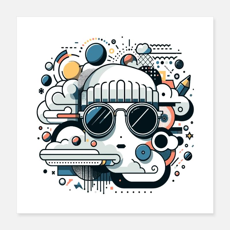 Clouds icon with sunglasses Poster 16" x 16" (40x40 cm)