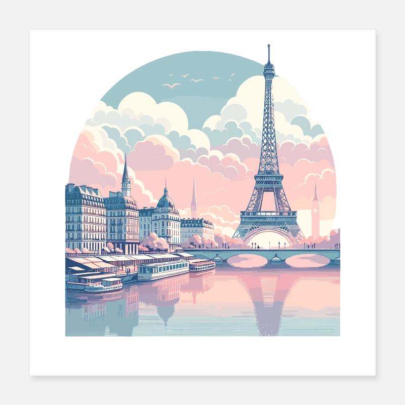 Paris pastel : Skyline sur la Seine Poster 40 x 40 cm