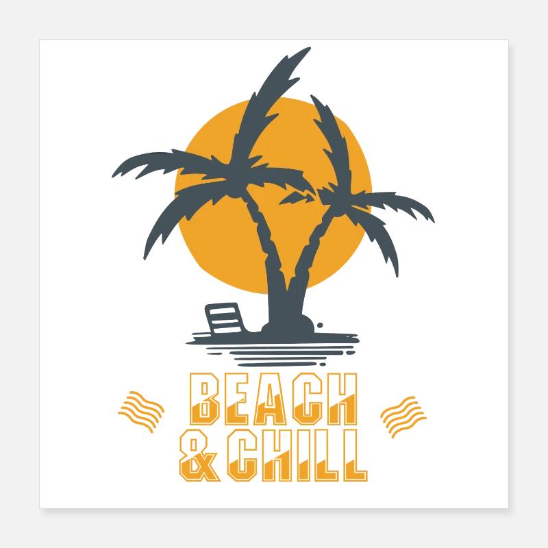 Plage & Chill Palmiers Coucher de soleil Poster 40 x 40 cm