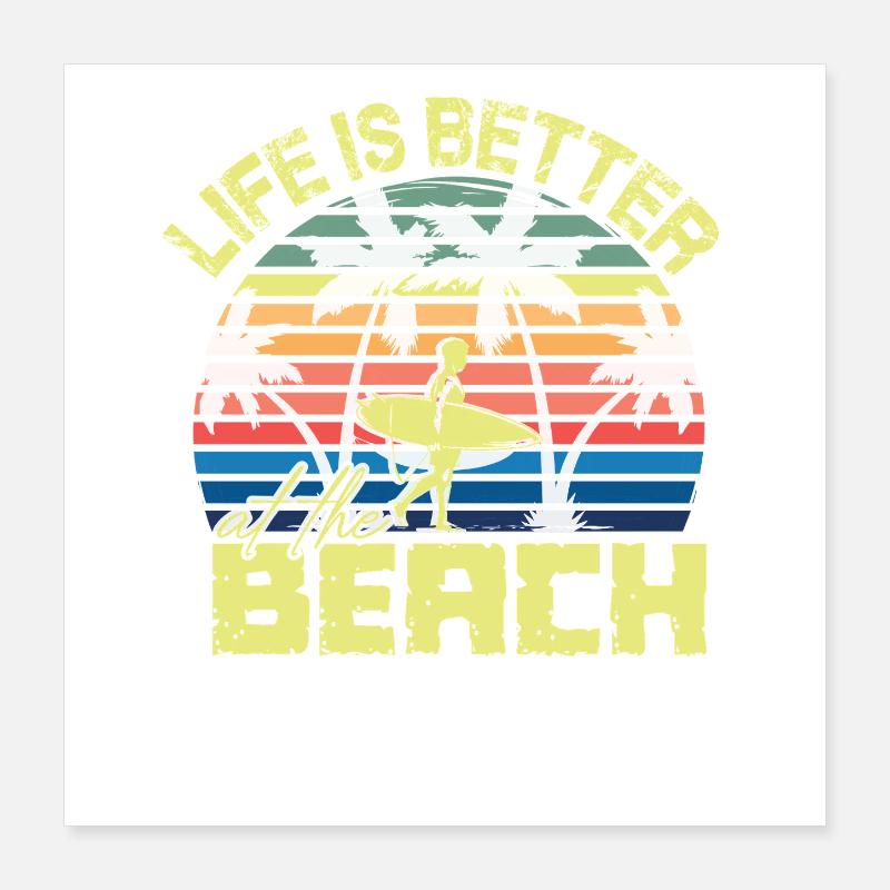 Beach Surfer Retro Sunset Poster 40x40 cm