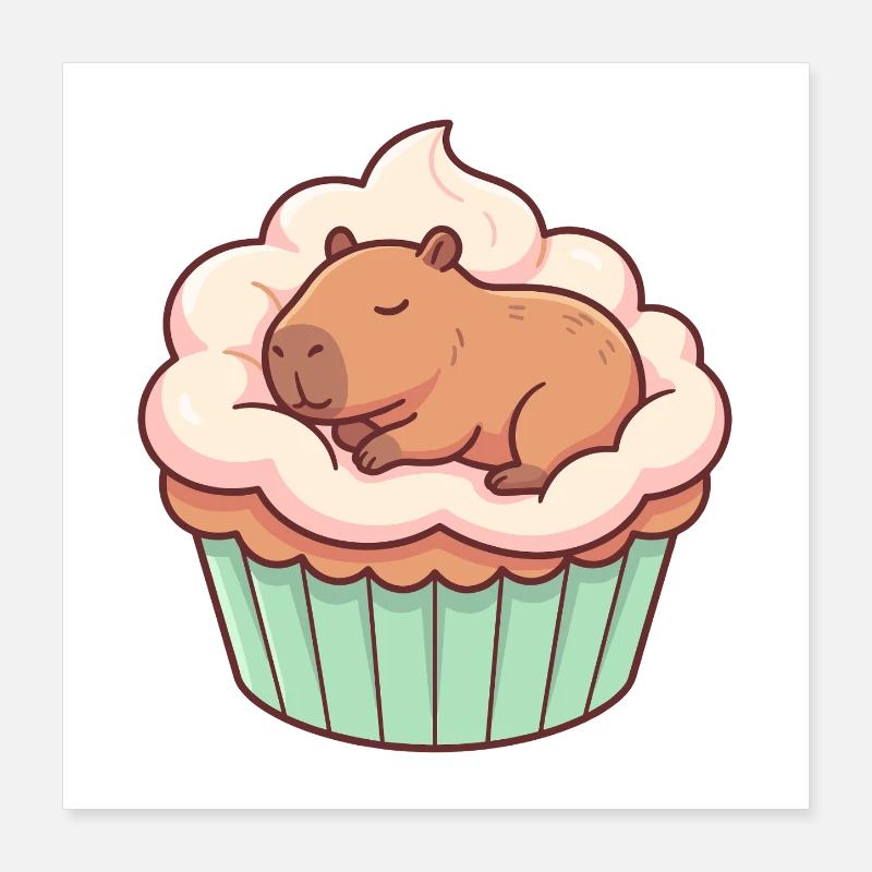Cute Capybara Cupcake Motif Poster 16" x 16" (40x40 cm)