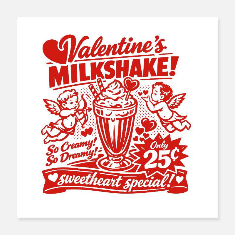 50s Valentine's milkshake for lovers Poster 16" x 16" (40x40 cm)