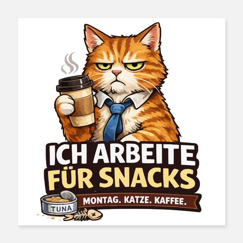 I work for Snacks – Office Cat Poster 16" x 16" (40x40 cm)