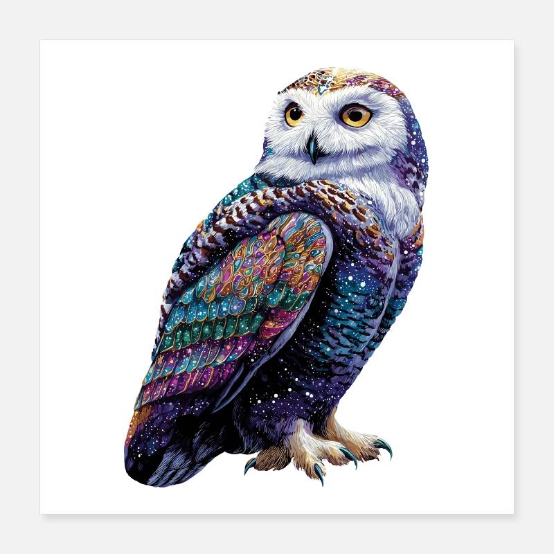 Schneeeule Weiße Eule Kauz Uhu Owl Schnee Eulen Poster 40x40 cm