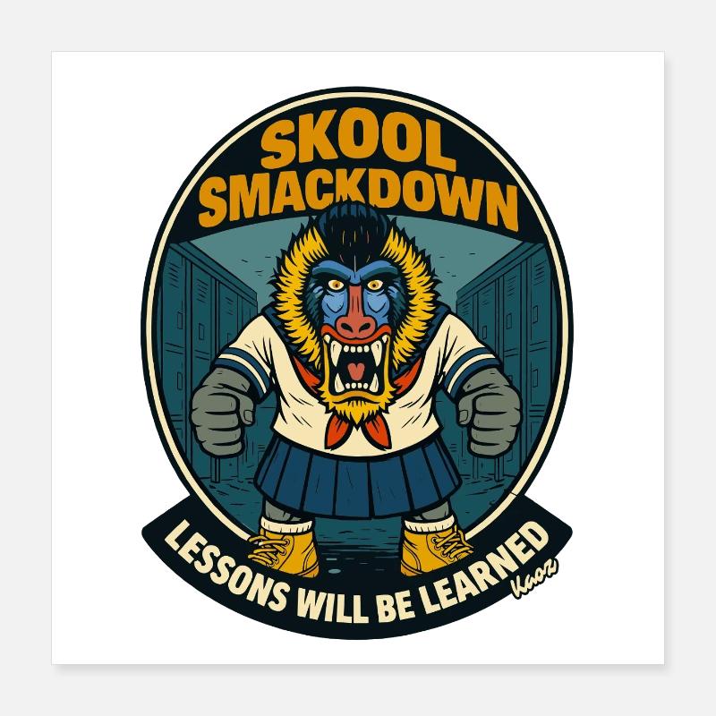 Schule Smackdown Primaten Affe Mandrill Poster 40x40 cm