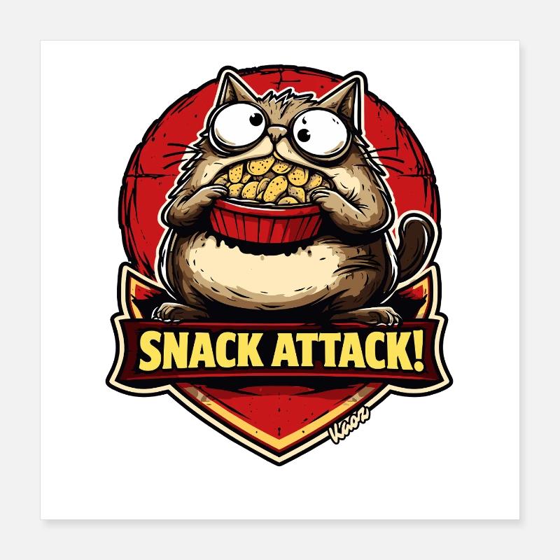 Snack attack cat with popcorn Poster 16" x 16" (40x40 cm)