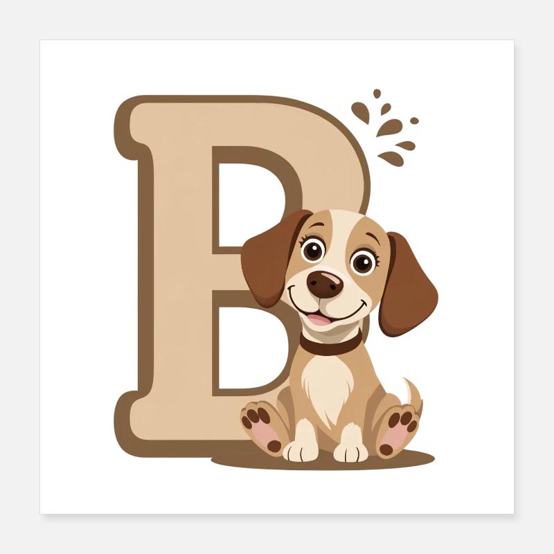Buchstabe B mit Hundemotiv Poster 40x40 cm