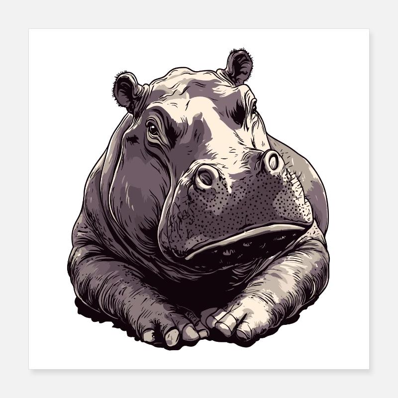 Hippo Charm Drawing Poster 16" x 16" (40x40 cm)
