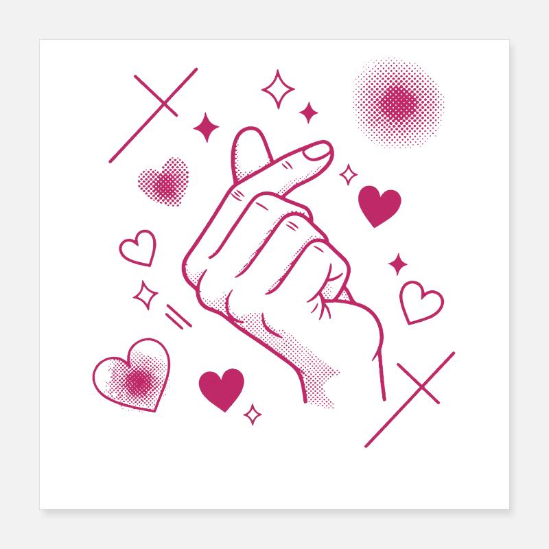 Kpop Musique coréenne Doigts mignons Cœur Amour Corée Poster 40 x 40 cm