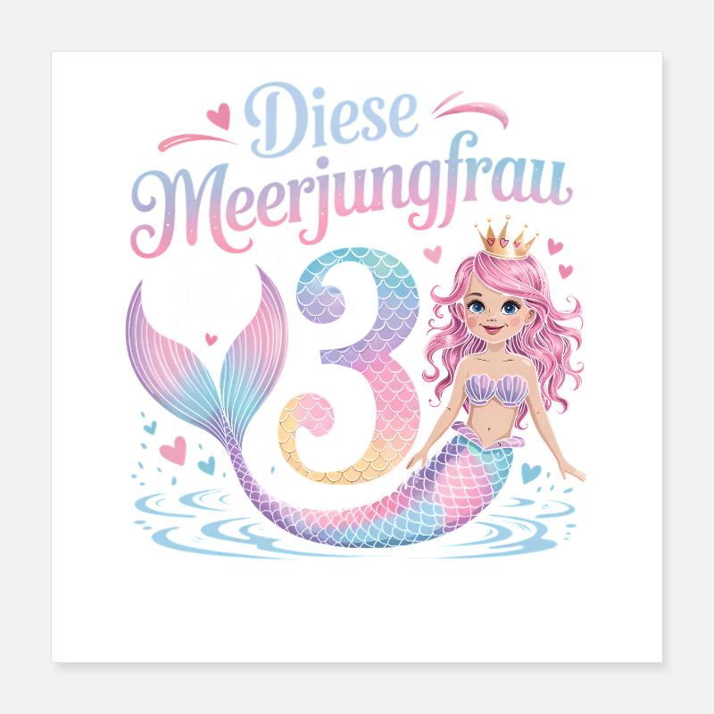 Cette sirène a 3 ans de filles Poster 40 x 40 cm