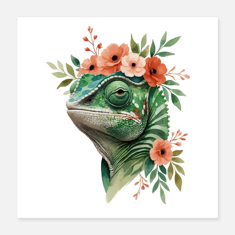 Blütenkranz mit Chamäleon Poster 40x40 cm