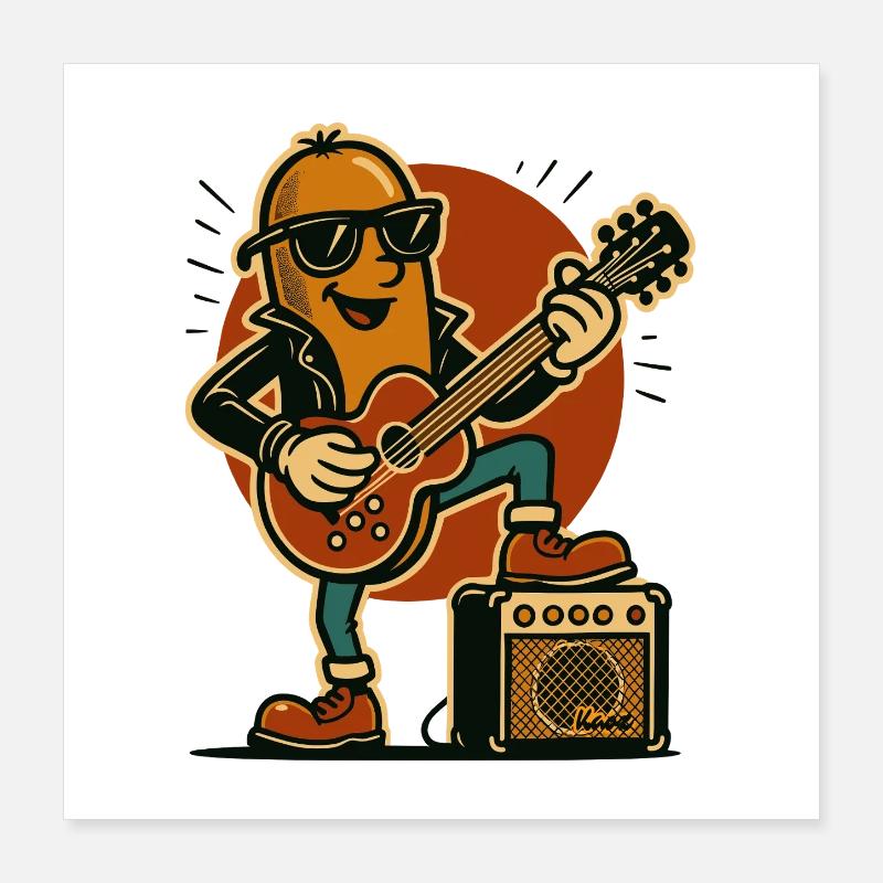 Rockiger Hotdog Wurst Gitarrist Poster 40x40 cm
