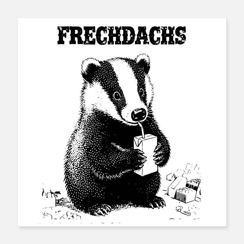 Cheeky Badger with Drink Packet Poster 16" x 16" (40x40 cm)
