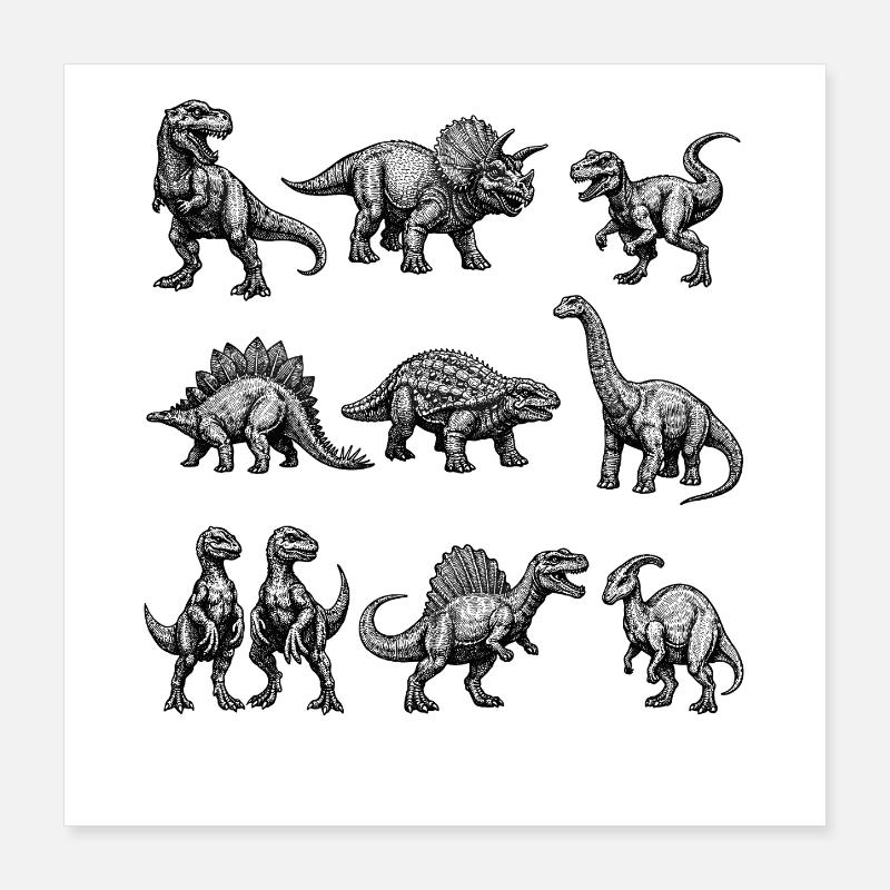 Dino Silhouetten Muster Poster 40x40 cm