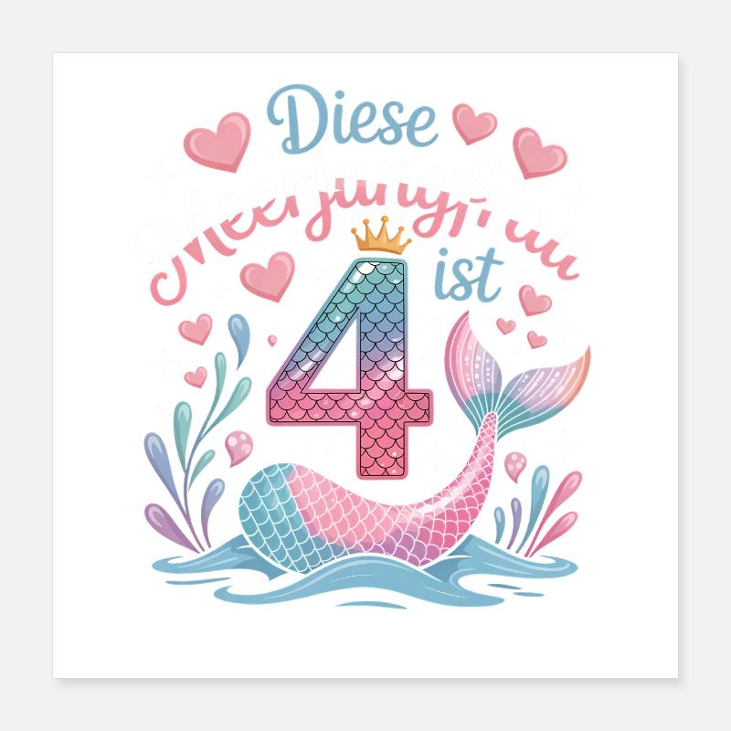 Diese Meerjungfrau Ist 4 Mädchen 4. Geburtstag Poster 40x40 cm