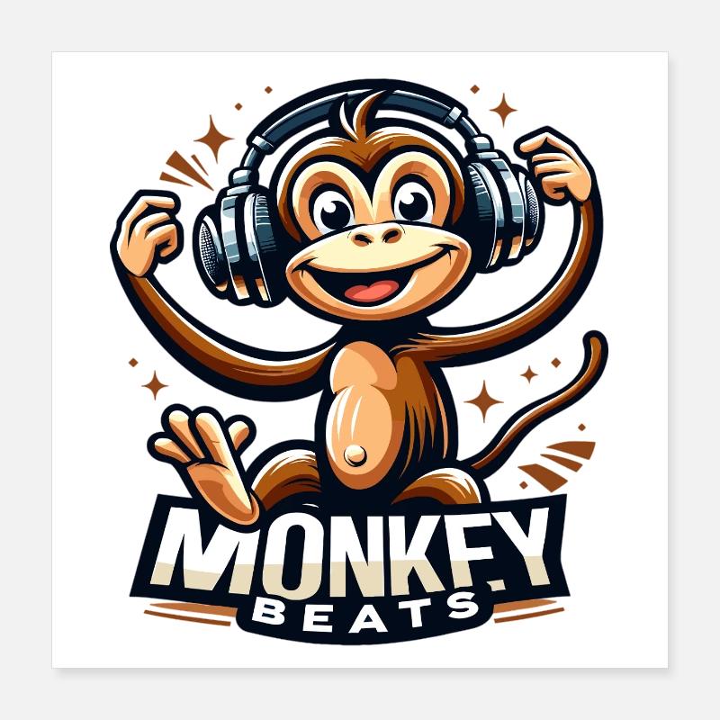 Monkey Beats Kopfhörer DJ Poster 40x40 cm