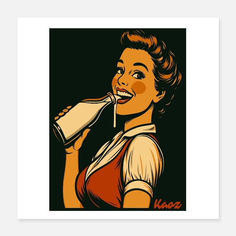 Dame rétro avec une boisson au lait Poster 40 x 40 cm