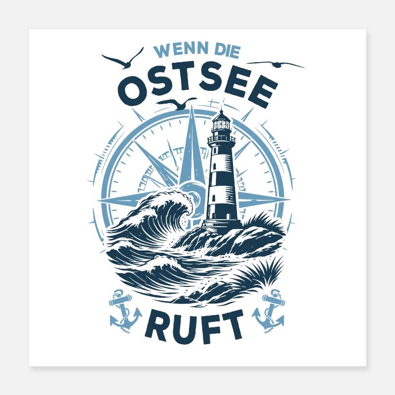 Wenn die Ostsee ruft | Leuchtturm Kompass Poster 40x40 cm