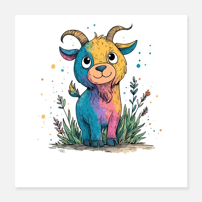 Rainbow goat in the magic of colors Poster 16" x 16" (40x40 cm)