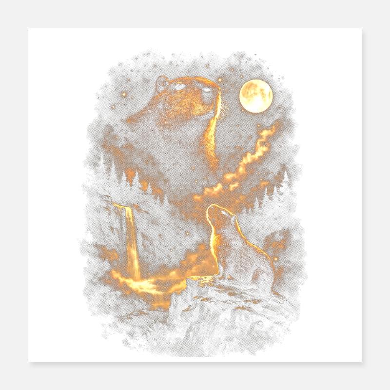 Moonlight beaver in cloud forest Poster 16" x 16" (40x40 cm)