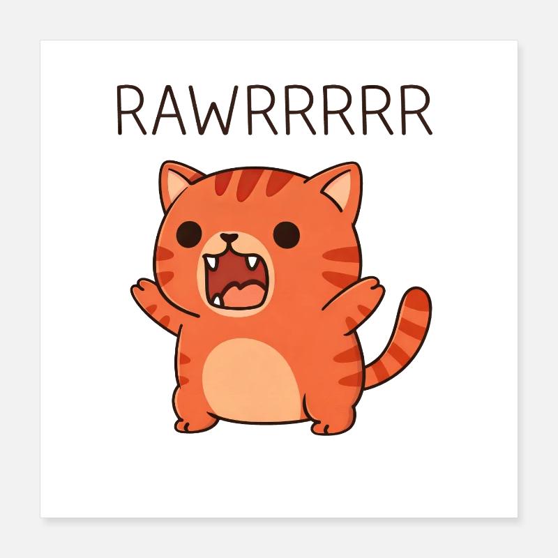 Mignon chat Chibi Monstre Rugissement Rawr Poster 40 x 40 cm