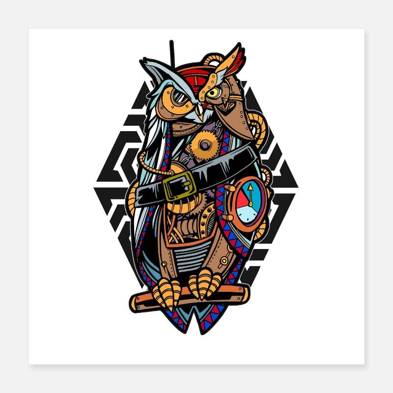 Steampunk Owl with Gears Mystical Mechanical Poster 16" x 16" (40x40 cm)