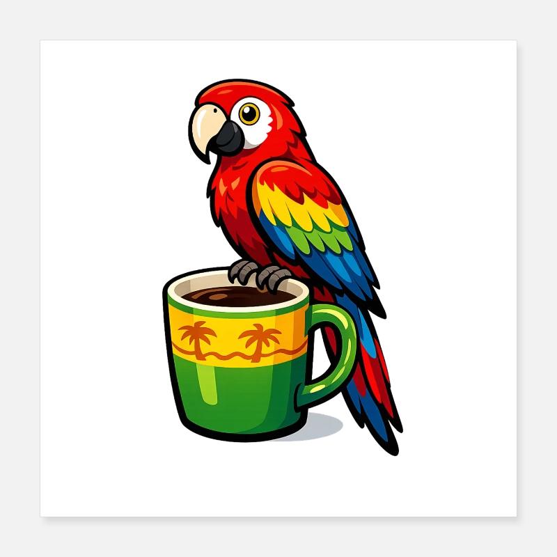 Tropenpapagei am Kaffeebecher Poster 40x40 cm