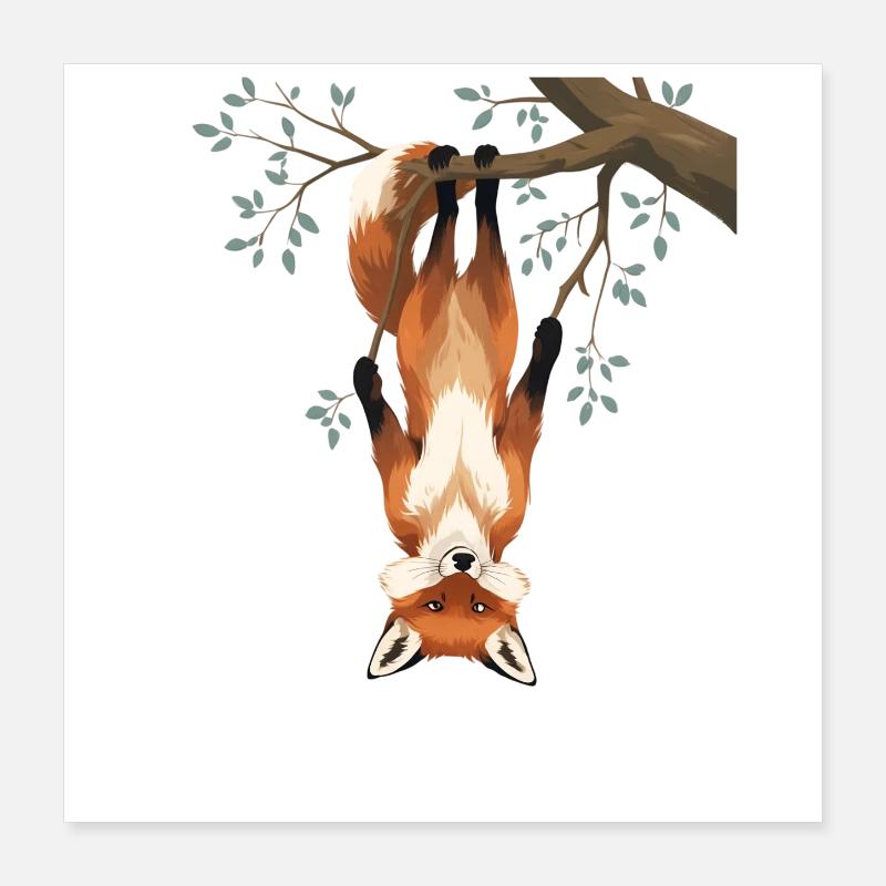 Fox hangs from branch Poster 16" x 16" (40x40 cm)