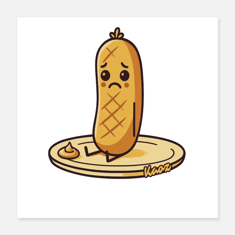 Saucisse triste, saucisse dans l’assiette Poster 40 x 40 cm