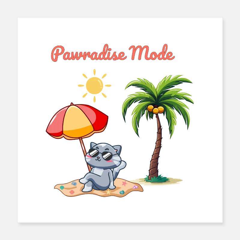 Mode Pawradise – Ambiances de plage de chats d’été Poster 40 x 40 cm