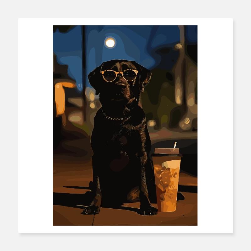Caniche de la nuit avec des lunettes de soleil Poster 40 x 40 cm