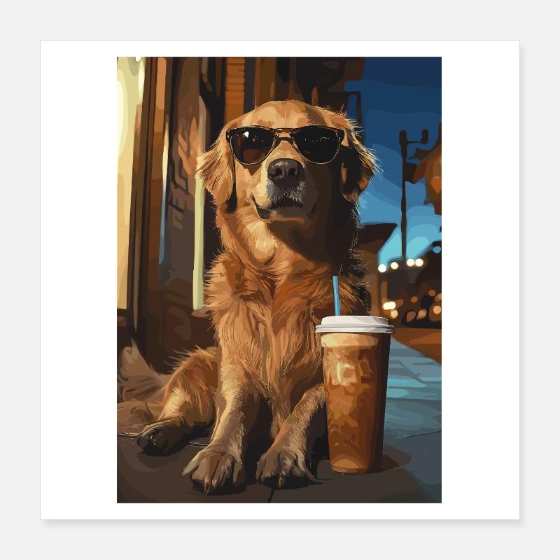 Golden Retriever mit Eiskaffee Poster 40x40 cm