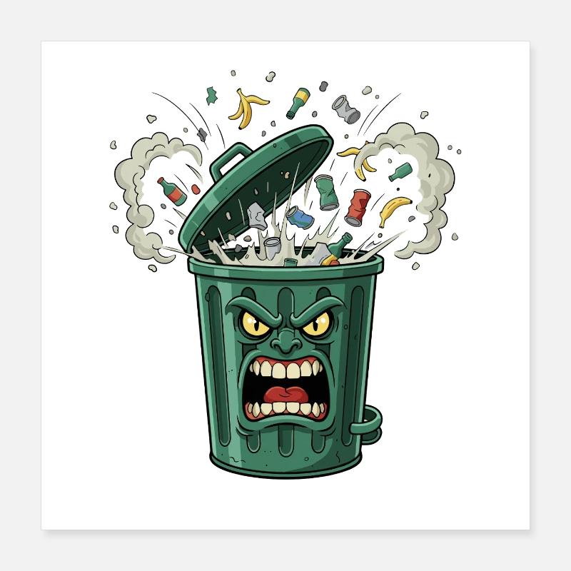 Wütender Mülleimer Chaos Poster 40x40 cm