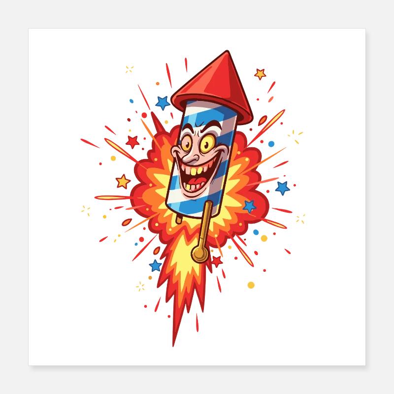 Lachende Rakete Cartoon Explosion Poster 40x40 cm