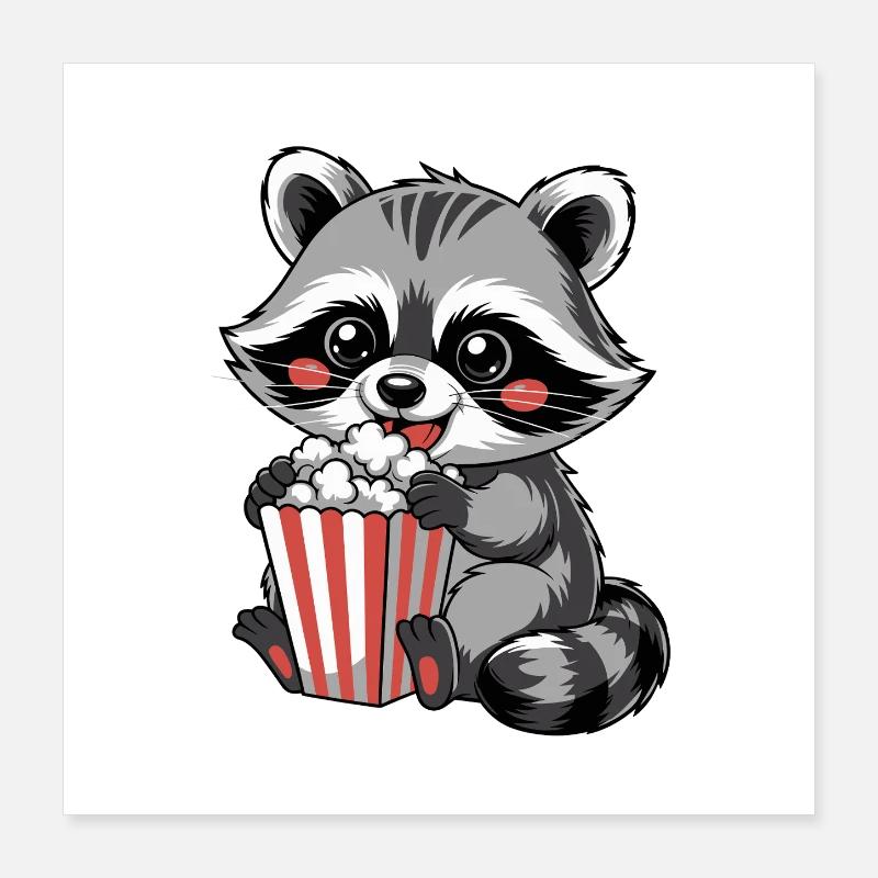 Kuschelnder Waschbär Popcorn Poster 40x40 cm