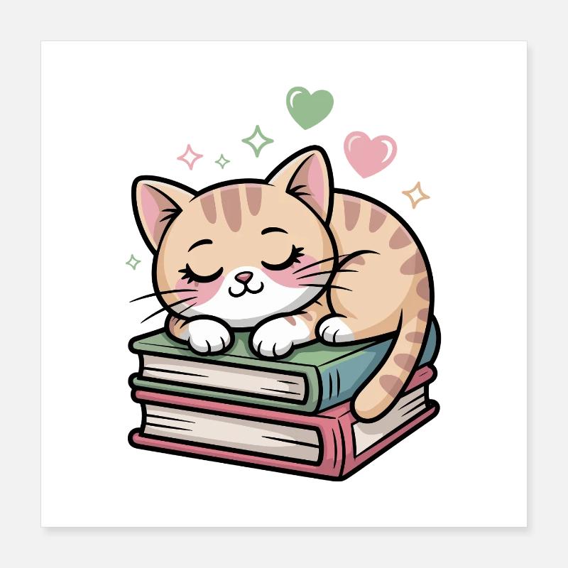 Sleeping kitten on books Poster 16" x 16" (40x40 cm)