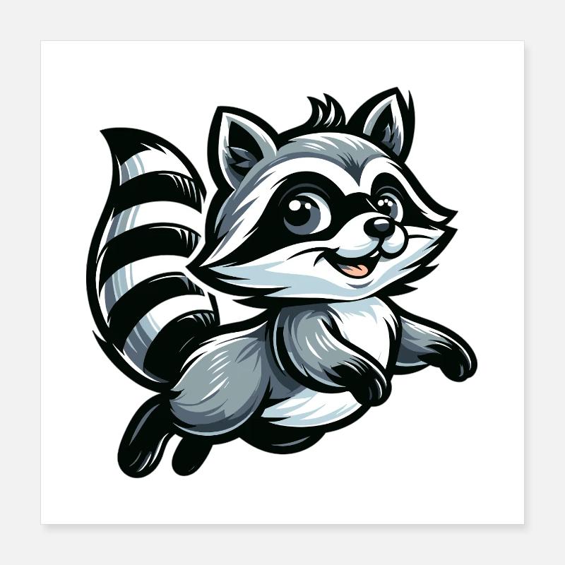 Dessin animé mignon sur les ratons laveurs Poster 40 x 40 cm