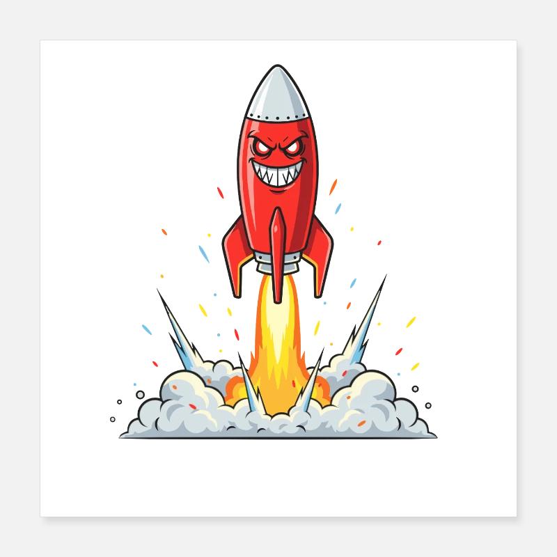 Wütender Raketen-Comic-Charakter Poster 40x40 cm